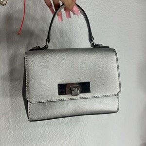 Michael Kors Silver Satchel with Structured Design